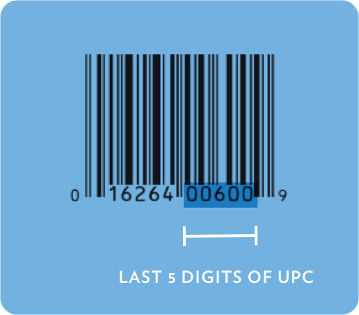 Barcode highlighting last five digits of UPC