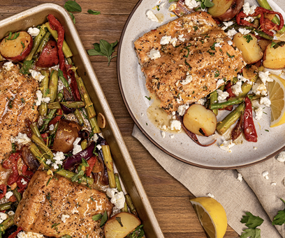 SheetPanSalmonVeggiesFeta