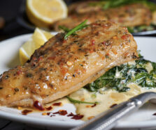 Morey's Herbed Flounder over Creamy Spinach