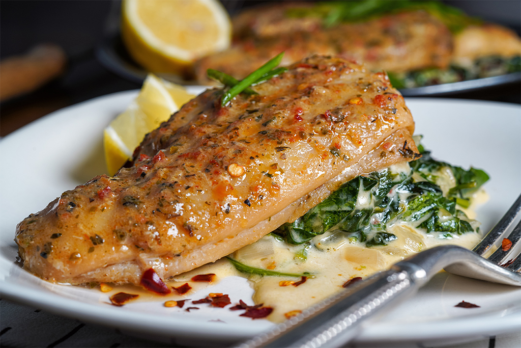 Pan Fried Fish With Creamed Spinach, Recipe