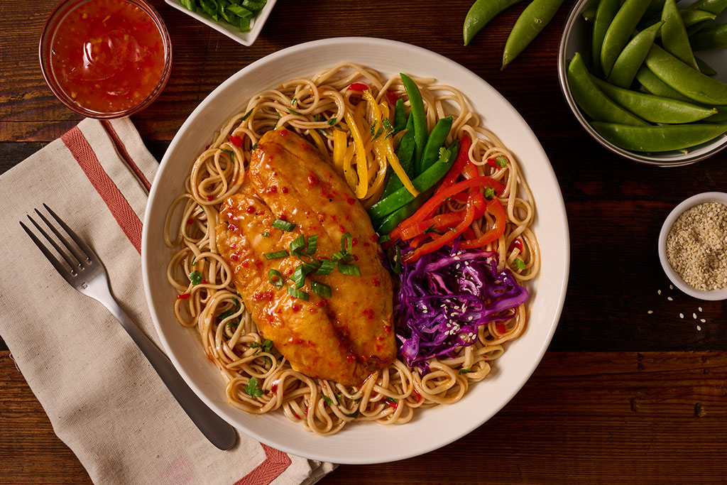Asian Noodle Bowl with Tilapia Recipe | Morey's