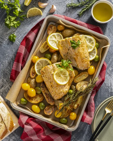 Sheet Pan Lemon Herb Salmon With Garlic Potatoes and Tomatoes​-040-4x5